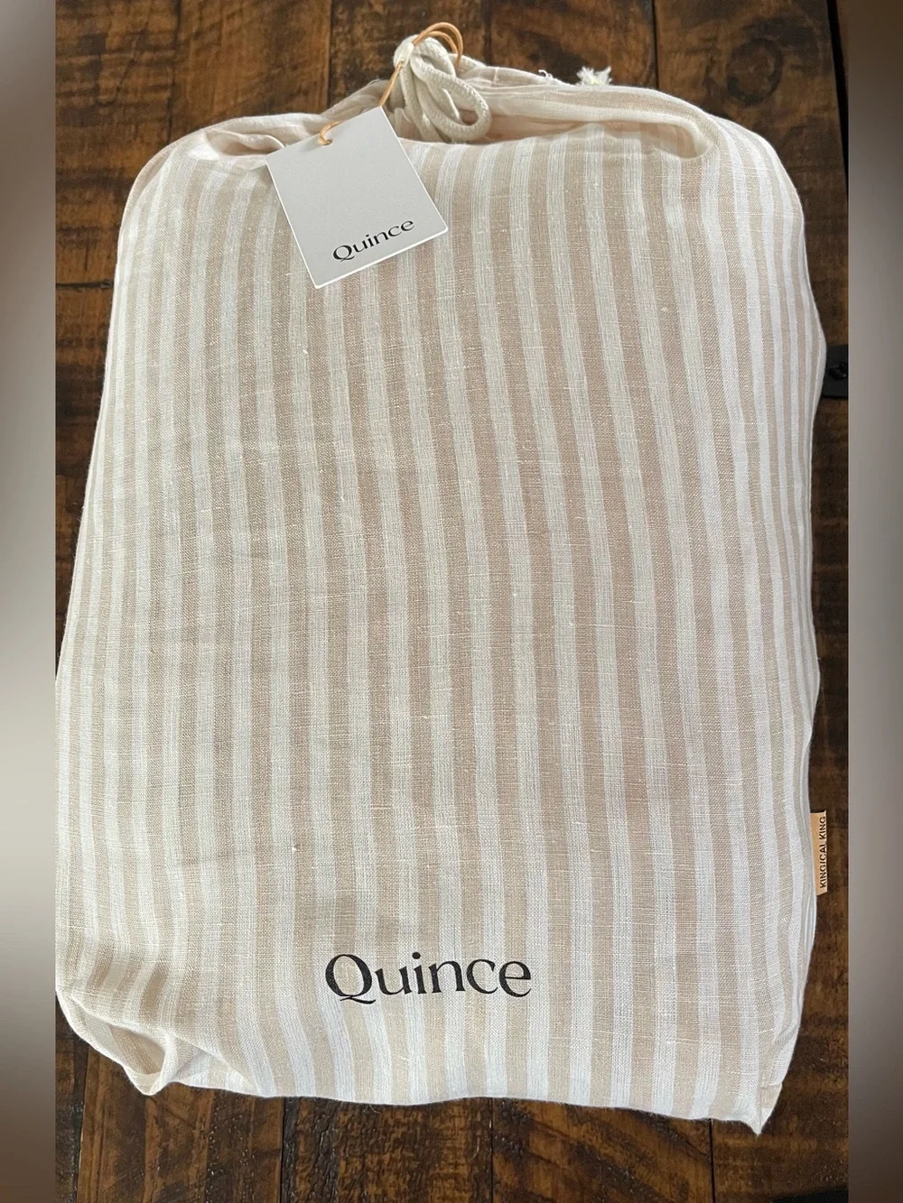 NWT Quince European Linen Stripe  3 Pc Duvet Cover Set, K/Cal (Natural/White)